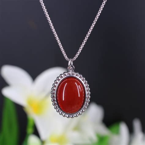 Coai Vintage Oval Red Agate Stone Pendant Necklace For Women