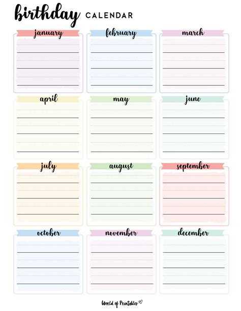 Free Printable Blank Birthday Calendar 2024 Calendar Printable