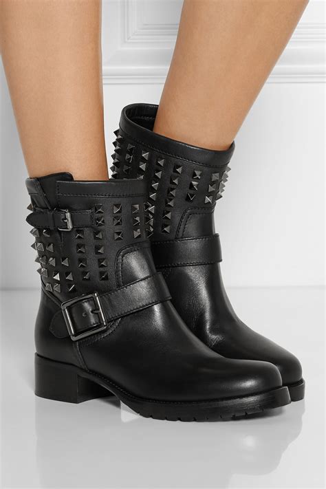Lyst Valentino Studded Leather Biker Boots In Black