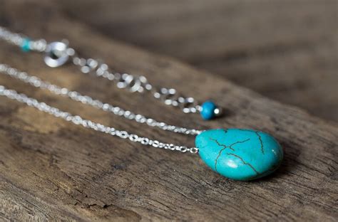 Turquoise Necklace Long Necklace Layering Necklace Simple Etsy
