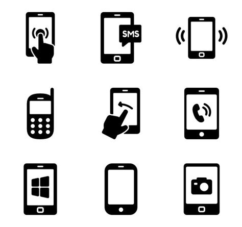 Black And White Icons Showing Different Types Of Cell Phones