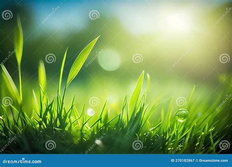 Beautiful Blurred Spring Background Nature Green Grass With Sunset