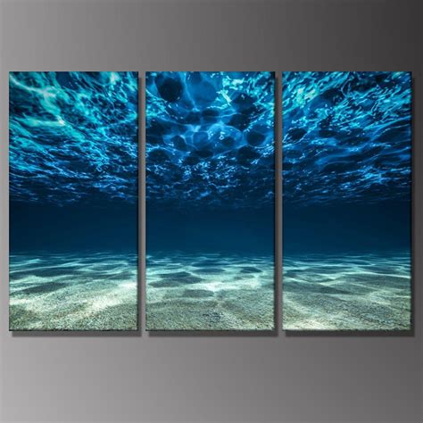 3 Panels Landscape Painting Pictures Blue Ocean Bottom View Beneath
