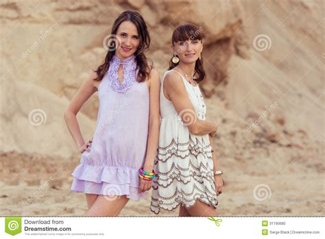 Two Womans In Summer Dress Stock Photo Image Of Caucasian