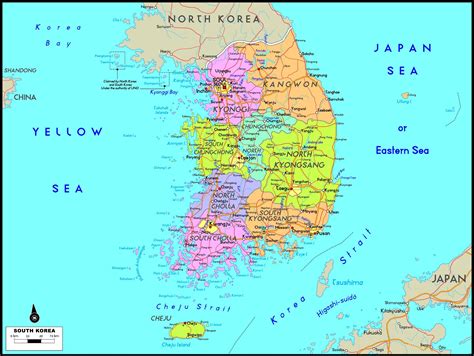 Detailed Political Map Of South Korea With Relief South Korea Asia Gambaran