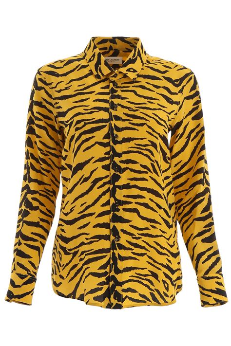 Saint Laurent Silk Tiger Print Shirt In Yellowblack Black Lyst