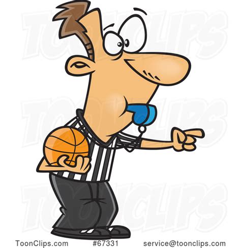 Cartoon White Basketball Referee Blowing A Whistle And Pointing 67331