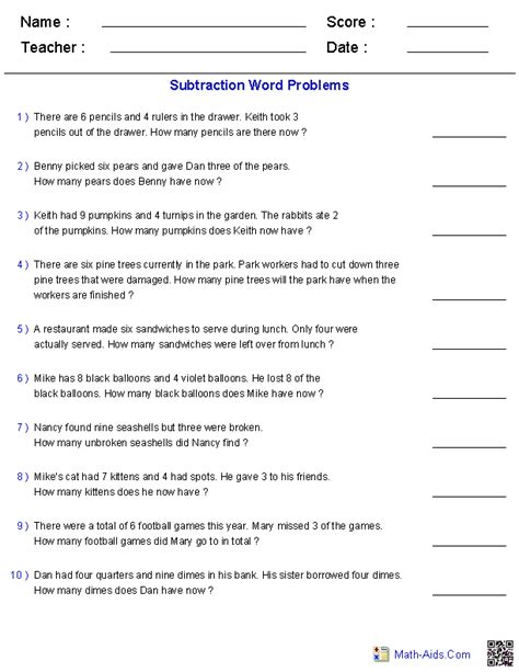 The word problems are read aloud and have objects that can be used for counting. 12 Best Images of 1st Grade Subtraction Word Problems Worksheets - 1st Grade Word Problem ...