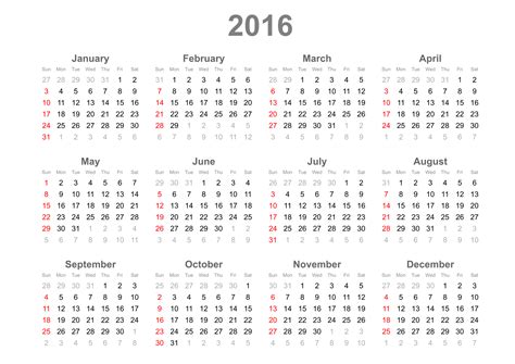 Yearly Calendar 2016 Printable Activity Shelter Yearly Calendar 2016