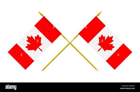 Two Crossed Flags Of Canada 3d Render Isolated On White Stock Photo