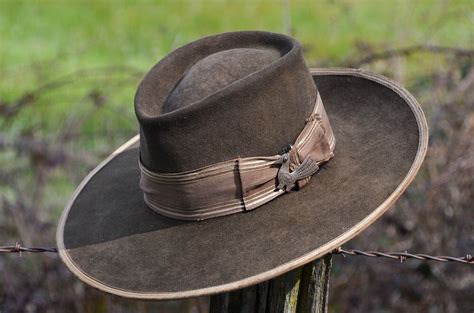 1940s Wide Brim Western Hat Distressed Brown Fur Felt W Wide Etsy