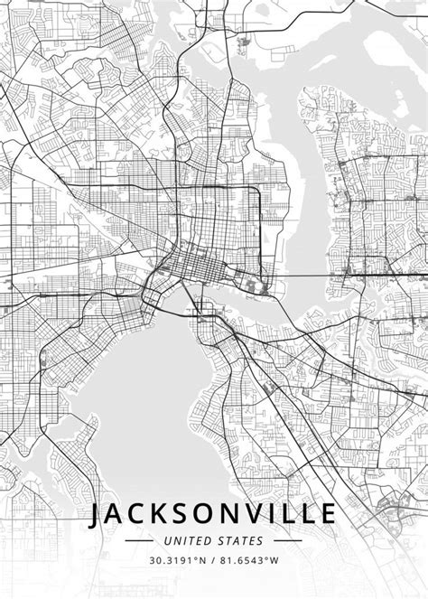 Jacksonville Us Poster By Designer Map Art Displate Map Wall