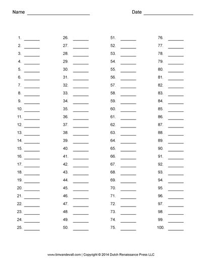 Printable Answer Sheet Template Word