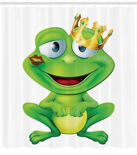 Animal Shower Curtain Frog Prince Cartoon Character With