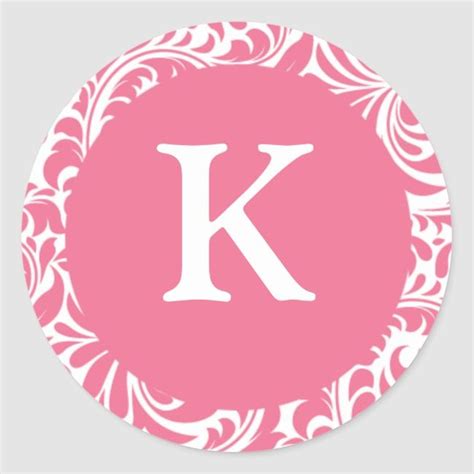Monogram K Pink White Wedding Theme Monograms Invi Classic Round