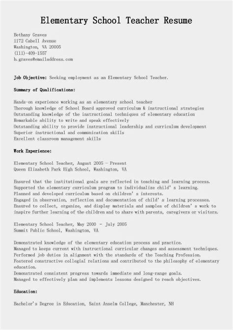 Searches related terms to teacher resume format. Resume Samples: Elementary School Teacher Resume Sample