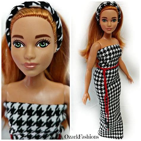 Curvy Barbie Houndstooth Gown With Headband And Belt Handmade Etsy