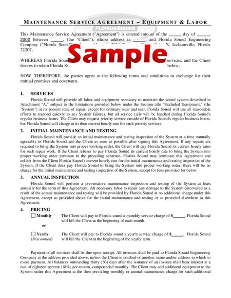 Maintenance Contract Sample Sample Service Contract Templates In