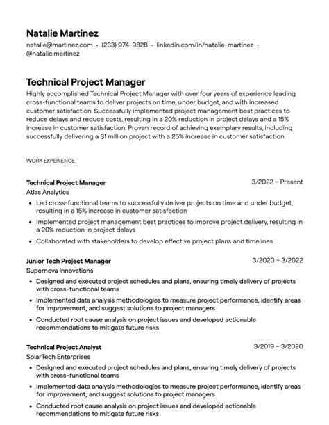 5 Technical Project Manager Resume Examples With Guidance