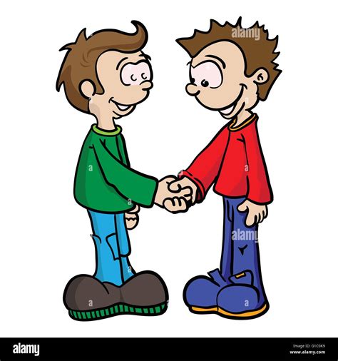 Cartoon Illustration Of Two Boys Shaking Hands Stock Vector Art