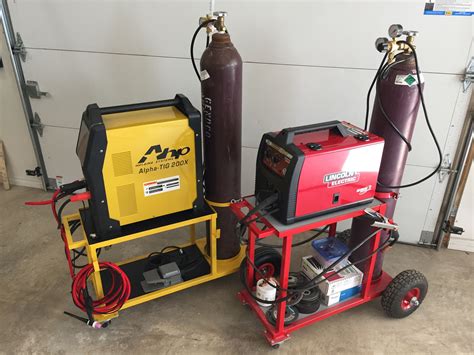 One mig welder and one tig welder. TIG and MIG welding carts Nexus Grinders.ca | Welding cart, Diy welding, Welding