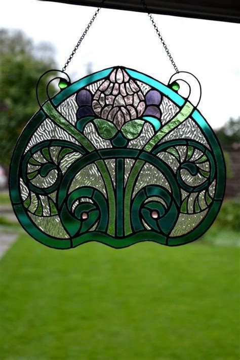 Lilac Thistle Suncatcher Stained Glass Window Hanging Tiffany Etsy