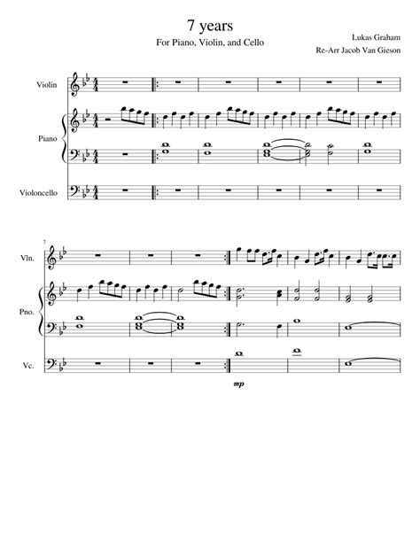 7 Years For Violin Cello And Piano Sheet Music For Piano Violin