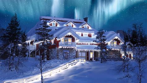 Christmas Northern Lights Saariselkä Finland Wallpaper