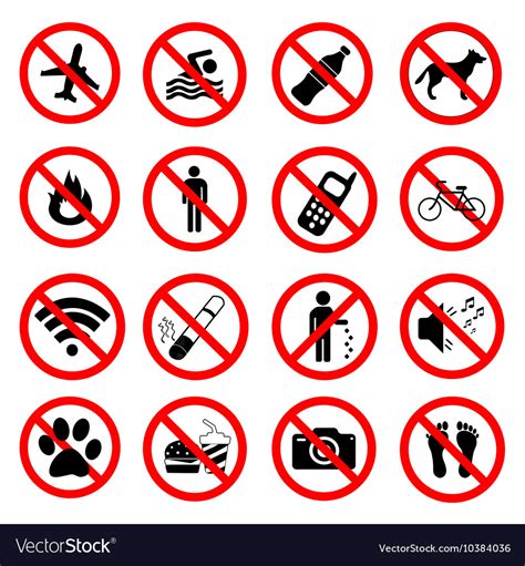 Set Ban Icons Prohibited Symbols Red Signs Vector Image