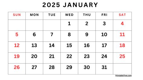 January 2025 calendar printable pdf template with holidays