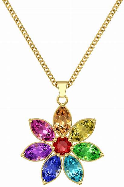 Pendant Chain Gold Background Rainbow Jewelry Gemstones