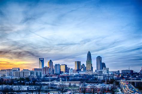 Sunset Over City Of Charlotte Stock Photo Image Of Beautiful Sunset