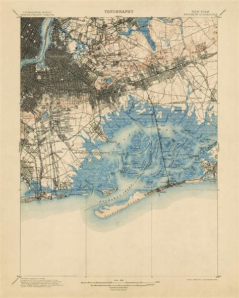 Antique Map Of Brooklyn And Queens New York City Usgs Topographic