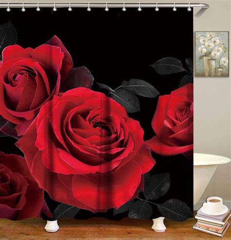 Rose Shower Curtain Black And Red Set With Hooks Rose Shower Curtain Floral Shower Curtains