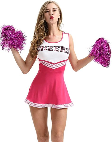 Buy Ladies High School Cheerleader Fancy Dress Costume With Pom Poms Women Girls Cheer Captain