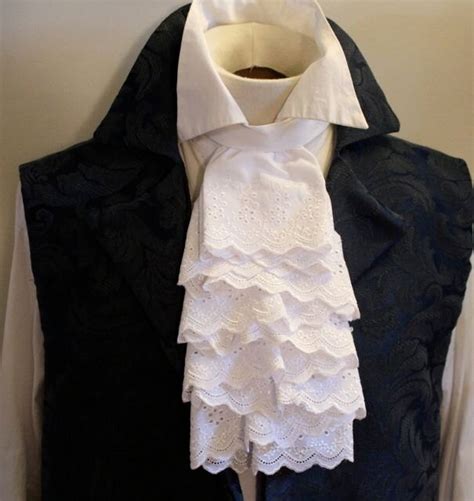Cotton White Jabot Embroidered Lace Ascot Cravat Necktie Tie