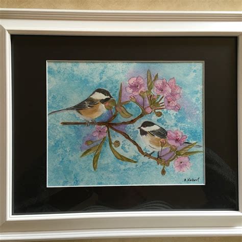 Chickadees And Cherry Blossoms Original Watercolor Painting Etsy