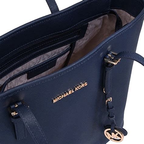 Michael Kors Jet Set Travel Saffiano Leather Medium Top Zip Multi Function Tote Bag In Navy