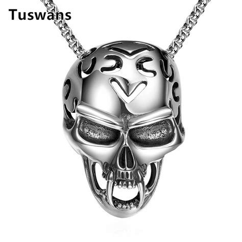 316l Stainless Steel Skull Pendant Necklace For Mens Hollow Skeleton