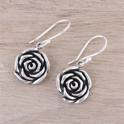 Sterling Silver Rose Dangle Earrings From India Adorable Roses NOVICA