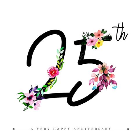 Acuarela Floral Feliz Aniversario Número 25 Png Dibujos Acuarela