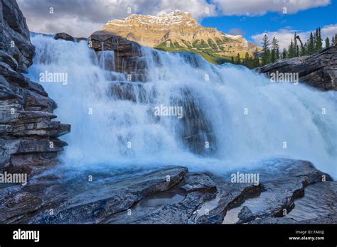 Mount Kerkeslin And Athabasca Falls In Jasper National Park Canada