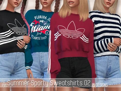 The Sims Resource Summer Sporty Sweatshirts 02 And High Waisted Shorts