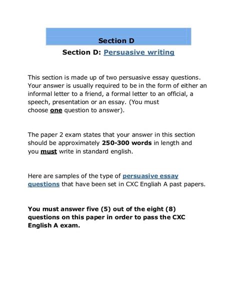 Cxc English Essay Questions