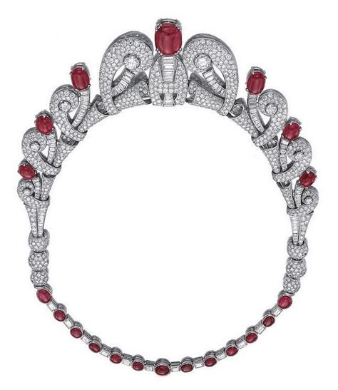 Art Deco Cabochon Ruby And Diamond Tiaranecklace By Cartier Featuring