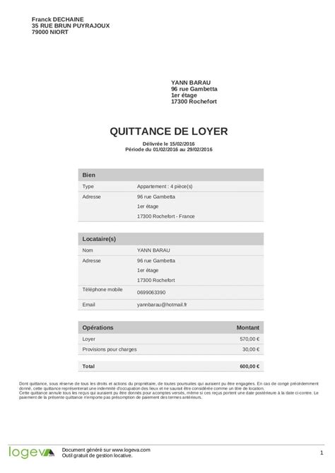 Quittance De Loyer A Imprimer Immo