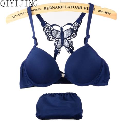 Qiyijing New Sexy Lace Underwear Deep V Front Buckle Solid Bra Sets For Women Bra Set Bras Set