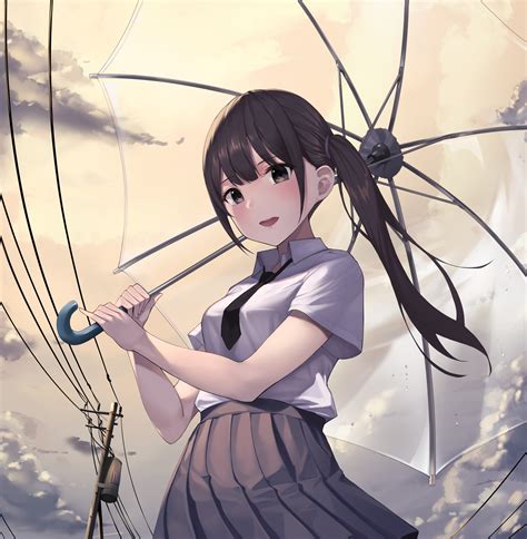 Download 1200x1920 Anime Girl Transparent Umbrella Brown Hair
