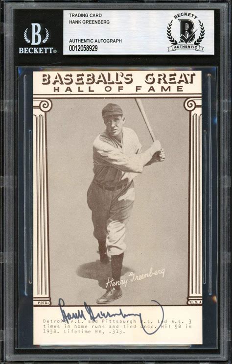 Authentic Autographed Hank Greenberg 1977 Baseballs Great Exhibit Card