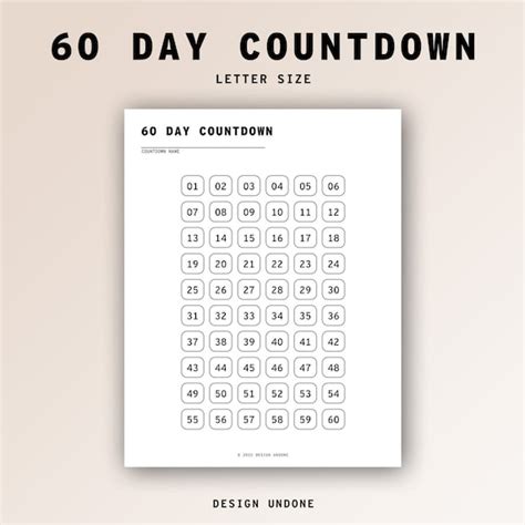 60 Day Countdown Habit Tracker Printable Letter Sized Etsy Schweiz